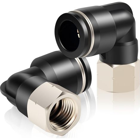 Coude femelle 10mm tube OD x 1/2 pouce filetage BSP Raccords Push to Connect PLF10-04(Pack de 2) - (1/5)