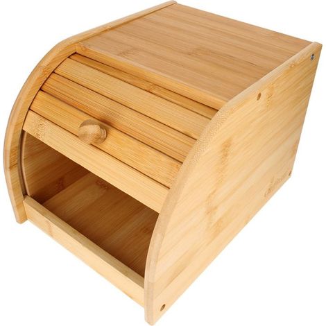 Boîte à Pain - CHEFFINGER - Marron clair - Bambou naturel - Ouverture coulissante - Compacte (1/5)