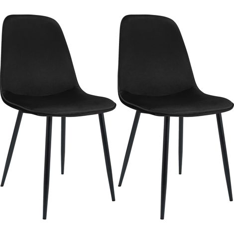 Conjunto de 2 sillas de comedor elegantes y minimalistas en terciopelo negro con estructura de metal negro 100007375 (1/5)