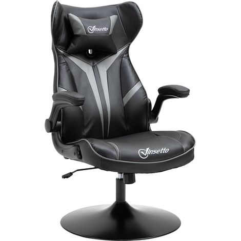 Vinsetto Fauteuil gamer pivotante 360° ergonomique hauteur réglable accoudoirs similicuir gris clair noir 67x70x106-112 cm