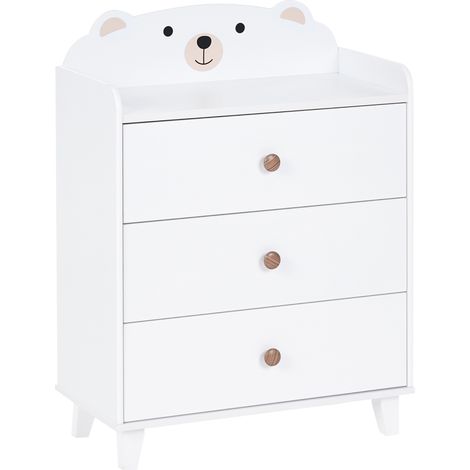 Cómoda de 3 cajones habitación infantil motivo animal de MDF con patas de madera de pino sala de juegos blanco Mimili (1/5)