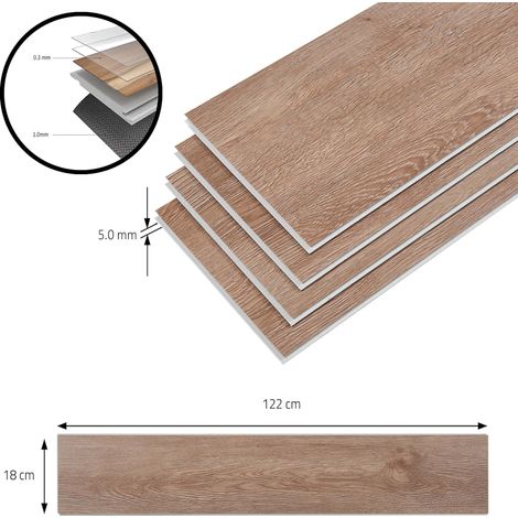 Pack de 10 lamas de vinilo SPC 2.196 m² 5 mm 122 x 18 cm efecto roble natural 030009557