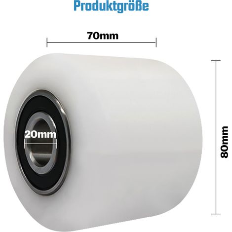 Lot de 2 Roues de Chariot Élèvateur - Galets Nylon 80x70mm, Roulement 6204 Alésage 20mm, Charge Max 1000 Kg par Roue, Résistant à l'Humidité pour Usage Intensif en Entrepôt (1/5)