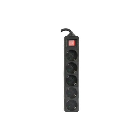 Sockel Mehrfach 5 Steckdosen Schalter Kabel 1,5m SCHWARZ