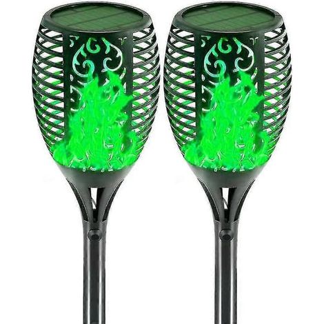 Ecleanfy - Lampes solaires à effet flamme (lot de 2), flammes solaires pour jardin, pelouse, terrasse, cadeau surprise, lumière verte, 33 LED (1/5)