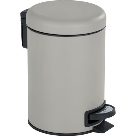 WENKO Kosmetik Treteimer Leman Taupe 3 l, Kosmetikeimer, Mülleimer, Taupe, Stahl taupe, Polypropylen schwarz
