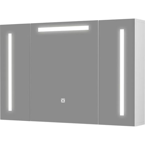 Armoire de salle de bain murale blanche à triple porte, miroirs avec éclairage LED et commande tactile, dimensions 65,00 × 40,00 × 12,00 cm (1/2)