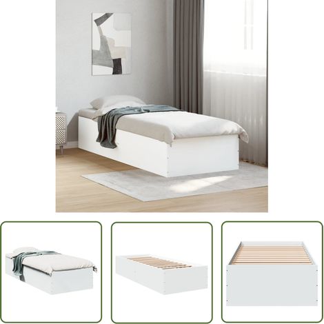 The Living Store Bettgestell Weiß 75x190 cm Holzwerkstoff - Holzbettwäsche - Lattenrost - Single Bett - Weißes Bett - Jugendzimmer Möbel (1/5)