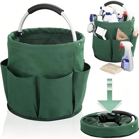 Seau de rangement pliable et portable pour jardin, avec plusieurs poches, panier de transport pour pique-nique, voyage, outils de nettoyage, organisateur (1/5)