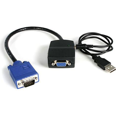 Câble répartiteur vidéo VGA 1x (M) vers 2x (F) - Splitter VGA alimenté par USB - 1x VGA (M) vers 2x VGA (F) - Noir - ST122LE