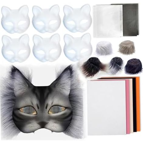 Ensemble de masque Therian, kit de masque Therian avec bande de laine, Faux Therian Mask, Masque Therian Cat, Paint DIY Masque Therian pour Cosplay (1/4)