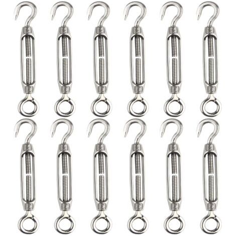 12 pièces tendeur de fil de tendeur M4 crochet et oeil tendeur de tendeur 304 tendeurs en acier inoxydable Tension de corde robuste (1/5)