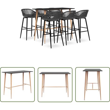 The Living Store 7-tlg. Bar-Set Schwarz und Grau - Bar Set - Bartisch - Barhocker - Kücheninsel - Wohnzimmer Dekoration (1/5)