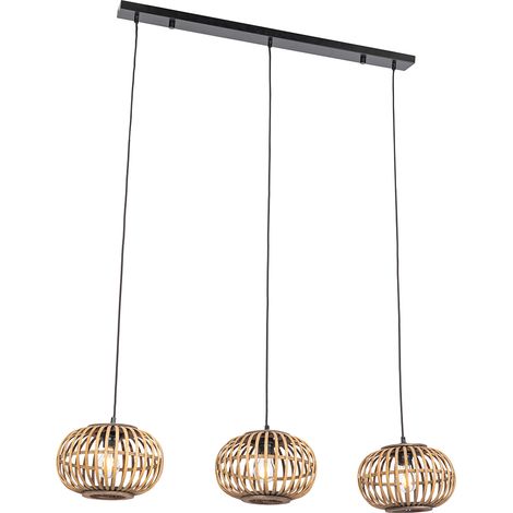 QAZQA Lampada a sospensione tavolo soggiorno amira - Orientale - Bamboo,Acciaio - Legno/Nero - Oblungo Max. 3 x Watt