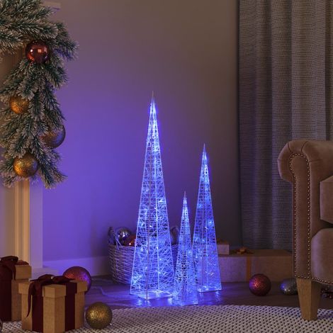 LED-Leuchtkegel-Set Acryl Deko Blau 30/45/60 cm