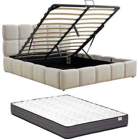 Letto con contenitore 140 x 200 cm Tessuto Beige + Materasso - DILUDO (1/5)
