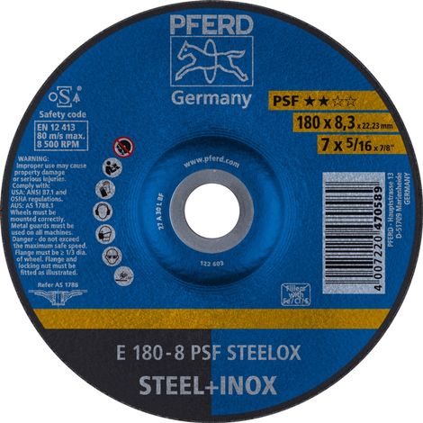 PFERD Schruppscheibe E 180x8,3x22,23 mm Universallinie PSF STEELOX für Stahl/Edelstahl (1/5)