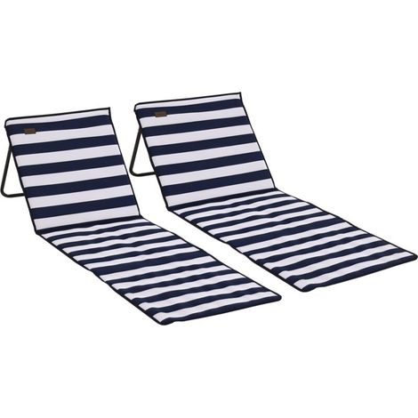 Transat de plage pliable avec dossier réglable, poche latérale, rembourrage moelleux, structure en acier, bleu et blanc, 142 x 51 x 40 cm