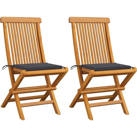 Lot de 2 Chaises/Fauteuils de jardin avec coussins anthracite Bois de teck -TF72064 (1/5)
