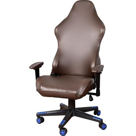 Housses de chaise de jeu en similicuir, imperméables, extensibles et amovibles, pour fauteuil de bureau inclinable - Marron