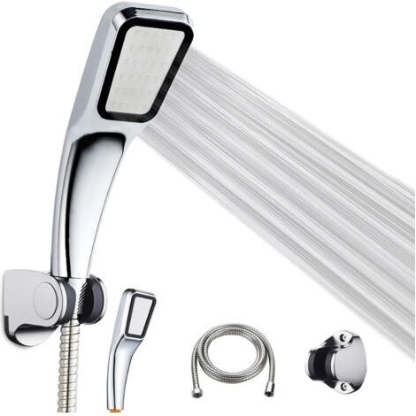 Shower Head Kit, Shower Head, 1.5m Stainless Steel Hose, Adjustable Bracket, 300 Holes Pressure Water Booster, 37 Degree Bracket - For Bathtub and Shower (1/5)
