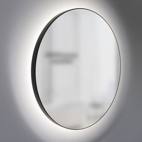 Miroir de Salle de Bain LED Rond en Noir Mat Ø60 cm - Éclairage périphérique en lumière Neutre - adapté aux pièces humides grâce au Cadre en Aluminium (1/4)