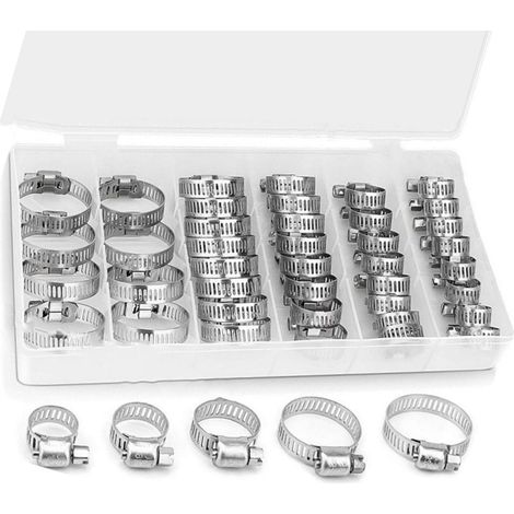 Assortiment de colliers de serrage polyvalents en acier inoxydable résistant à l'utilisation domestique et automobile (1/4)