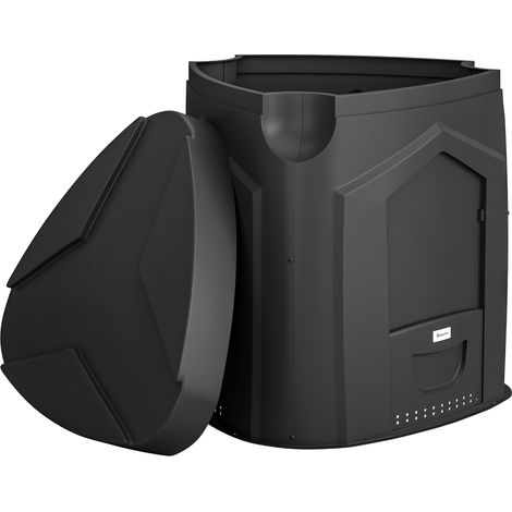 Composteur jardin 240L bac compost extérieur polypropylène noir 3 portes 66 aérations 78x75x78 cm (1/5)