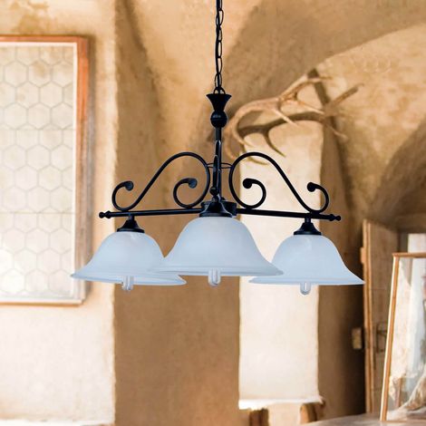 Lampadario Rabalux Dorothea 3xE27 nero opaco vetro alabastro (1/5)