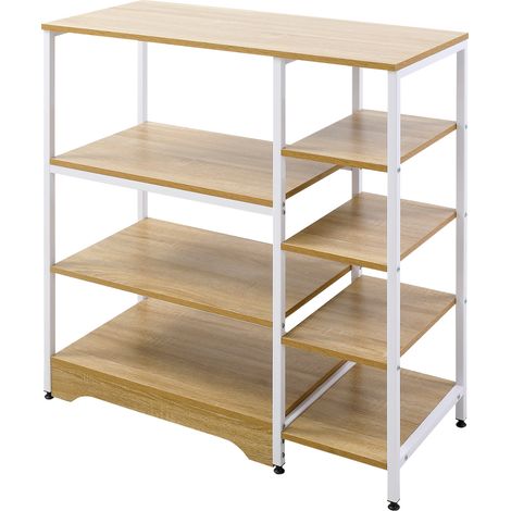Scaffale da Cucina Basso Salvaspazio Stile Industriale, Mobiletto con 7 Ripiani per Cucina in Metallo e Legno, 90x40x95cm, Bianco