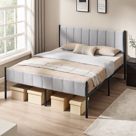 Vasagle – Cadre de lit double 160 x 200 cm – Tête de lit rembourrée en mousse – Acier laqué – Supporte jusqu'à 500 kg – Montage facile – Gris tourterelle