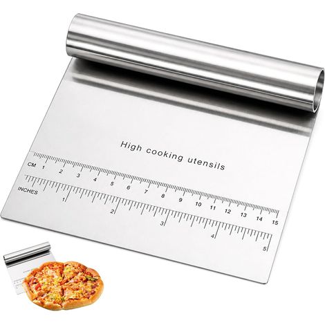 Multifunctional stainless steel kitchen utensil: dough scraper, vegetable scraper, with handle and measuring marks (1/5)