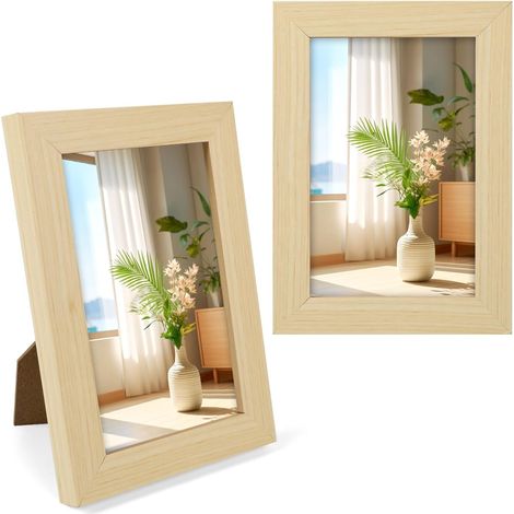 Cadre Photo Bois Naturel avec Support 10  15CM 1PCS,Cadre Photo Bois en MDF avec Fermeture à Visser, Panneau Arrière,Verre Plexiglas (1/5)