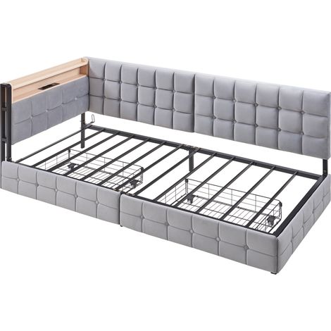 Kapitales Sofa-Bett 90 x 200 cm grau mit 2 Schubladen, LED und USB-C-Anschlüssen (1/5)