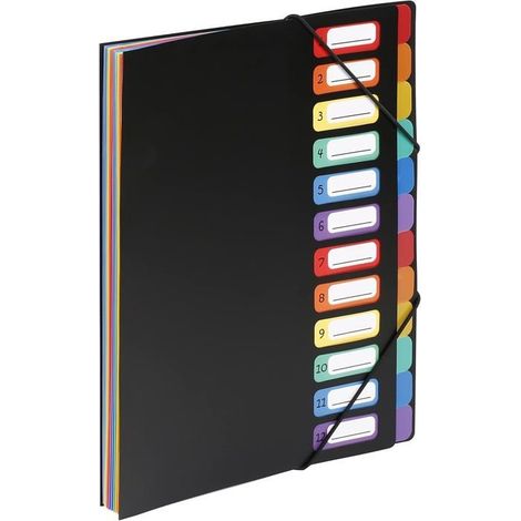 Trieur accordéon 12 compartiments - Pochette extensible pour classer et transporter des documents - Rangement papier format A4 (1/5)