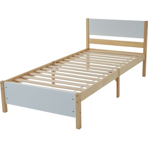 Letto singolo 90x200 cm in pino e MDF con testiera e pediera bianco e naturale (1/5)