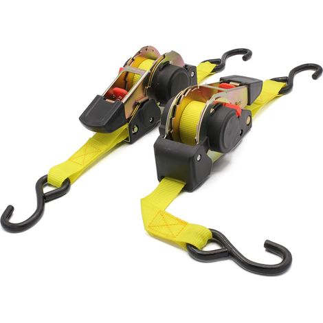 Fishtec – Lot de 2 sangles d'arrimage en polyester 180 cm – Enrouleur automatique avec levier à cliquet – Charge de travail 320 kg – Poids de rupture 640 kg