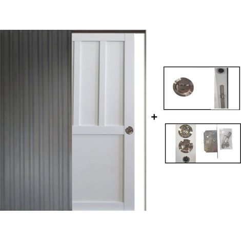 Porte Coulissante Atelier blanc 2 panneaux H204 x L83 + Système à Galandage (sans kit finition) (1/5)