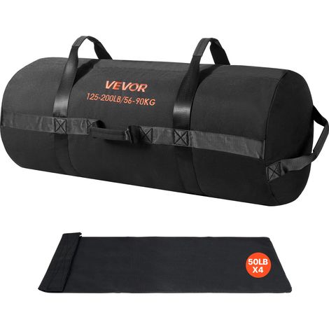 VEVOR Sac de Sable Musculation Reglable 56-90 kg, Sac de Sport Fitness Vide Non Rempli, en Nylon et PU, avec Poignees Solides, Materiel d’Entrainement pour CrossFit Exercices a Domicile Gym, Noir