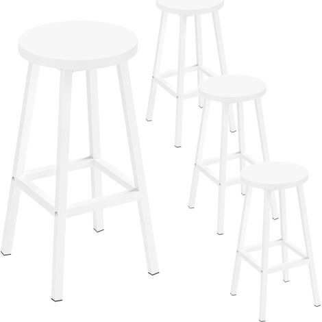 Klihome 4x Taburetes de Bar, Taburete de Bar con Patas Reposapiés, Taburete sin Respaldo para Cocina, Comedor y Bar, Blanco