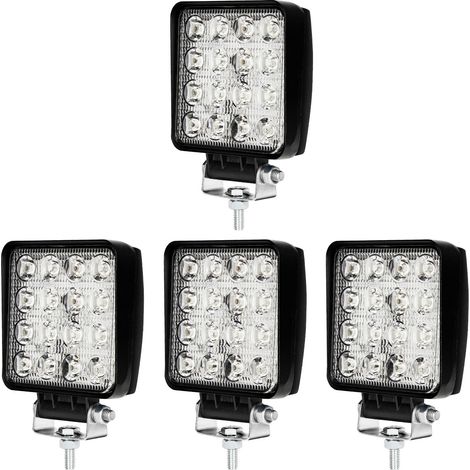 SWANEW 12V 24V Projecteur Phare de Travail LED Carré 4X 48W LED Moto Spot Feux Additionnels Offroad Lampe (1/5)