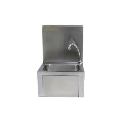 Lavandino in acciaio inox con retrobanco completo di pulsante