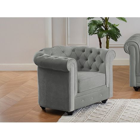 Lot de 2 Fauteuils CHESTERFIELD - Velours gris clair (1/4)
