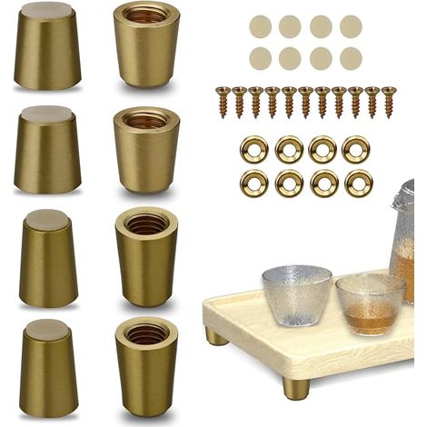 8 Pieces Brass Cutting Board Legs, 2 Sizes, Cutting Board Feet with Non-Slip Adhesive Dots, Versatile Tapered Feet for Jewelry Boxes, Trays (1/5)