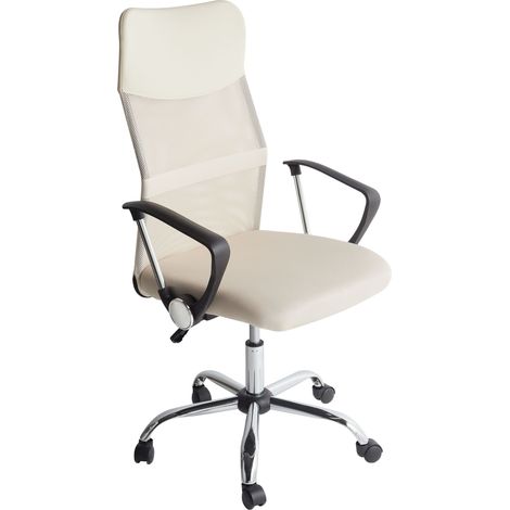 Chaise de Bureau en Textile Ajouré et Cuir PU Beige Pivotante et Inclinable Design (1/5)