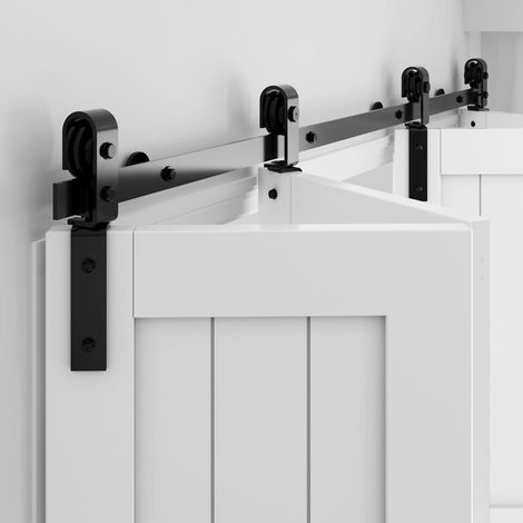 Folding Sliding Door Hardware Kit For Interior Wood Door Carbon Steel Flat Rail Easy Installation, Smooth and Silent Roller, No Door (1/5)