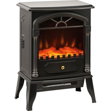 HOMCOM Portable Fireplace with Adjustable Thermostat, 2 Heat Settings, Black (1/5)