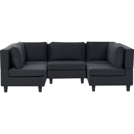 Sofá modular moderno 5 plazas tapizado tela poliéster respaldo acolchado en forma de U negro Unstad