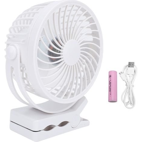 Ortviai Ventilateur Clip USB Rechargeable 3 Vitesses, Minuteur 2/4/6 h, Rotation 720°, Blanc – Pour Bureau, Camping, Dortoir (1/5)