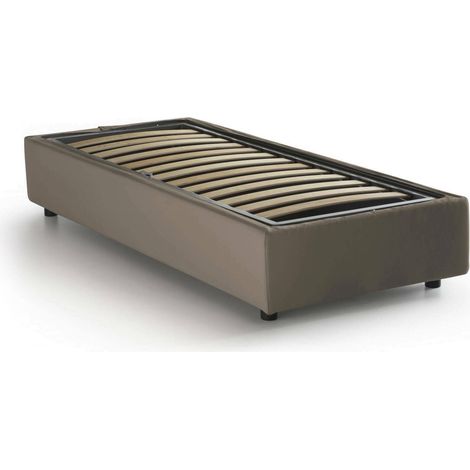 Talamo Italia Letto singolo Serena, Letto contenitore con rivestimento in ecopelle, 100% Made in Italy, Apertura frontale, adatto per materasso Cm 90x190, Tortora, con imballo rinforzato